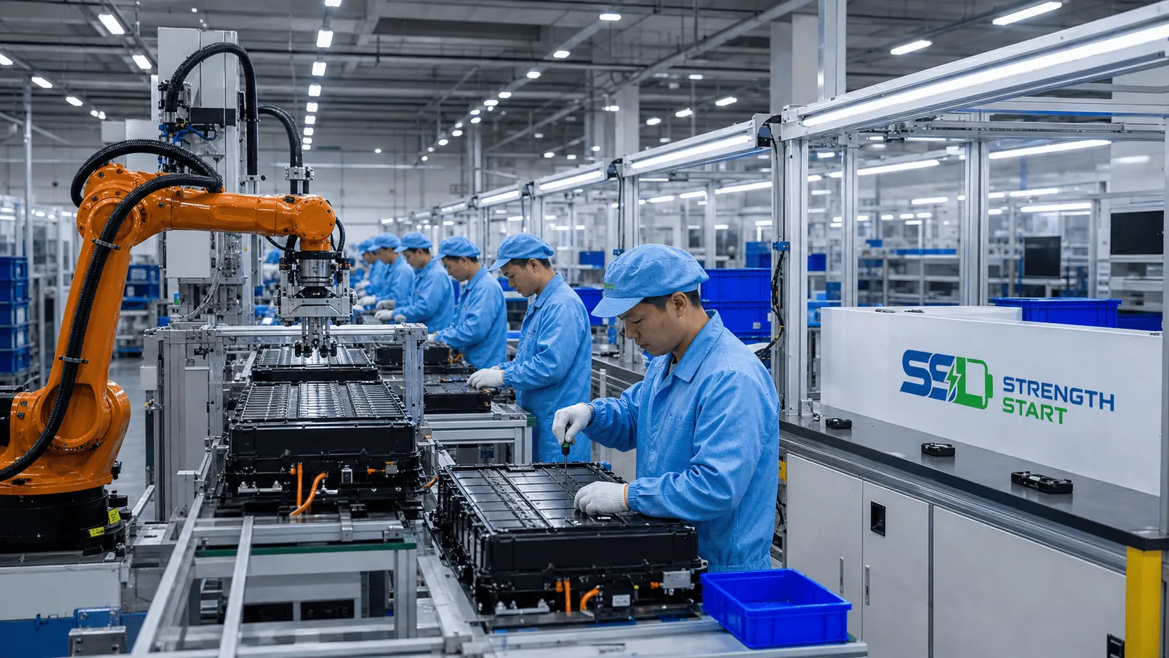 SSLBATT automated LiFePO4 cell sorting and battery pack assembly line with robotic welding for OEM battery manufacturing programs