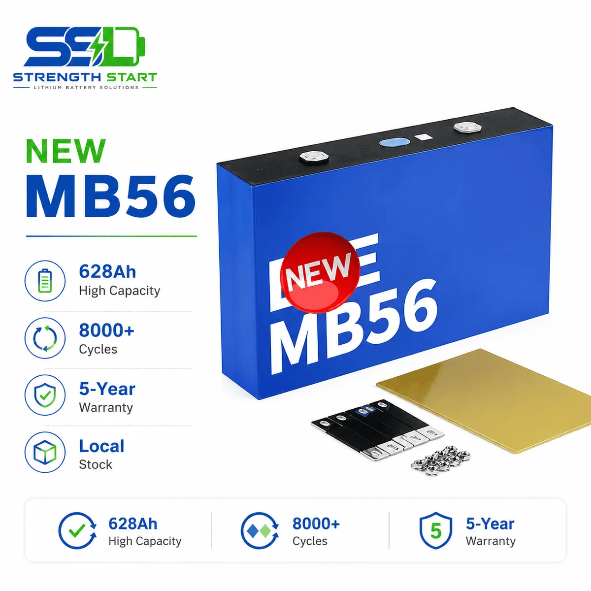 SSL 628 Ah Grid-Scale LiFePO4 MB56 prismatic cell product visual